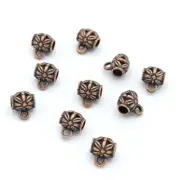 Antiqued Copper Carved Tibetan Barrel Bail Jewelry Making Components 10 Pieces