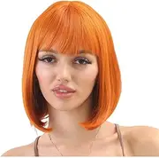 Short Straight Neat Bangs Wigs Natural Looking Synthetic Hair Wig for Cosplay Costume Halloween (Orange, 35cm)