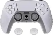 eXtremeRate PlayVital Guardian Edition Clear White Ergonomic Soft Anti-Slip Controller Silicone Case Cover for ps5, Rubber Protector Skins with Clear White Joystick Caps for ps5 Controller