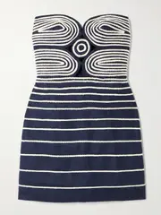 [Andres Otalora] Andres Otalora - Muy Poetica Strapless Rope-trimmed Cutout Linen Mini Dress - Navy - US8 US 8 Blue