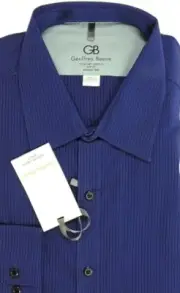 Geoffrey Beene Comfort Stretch Slim Fit Dress Shirt Striped Fig 17 32/33 XL