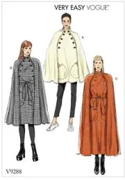 VOGUE SEWING PATTERN 9288 MISSES 16-26 EASY CAPE W/ HIGH COLLAR, POCKETS & BELT