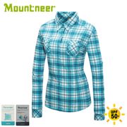 【Mountneer 山林 女 彈性抗UV格子長袖襯衫《粉紅》】31B06/薄襯衫/防曬襯衫