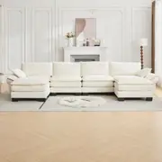 HOMFURN 5 Seater Modular Sectional Sofa, Convertible Sofa Couch Modular Sectional with Ottoman, Beige