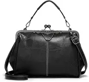 [Segater] Women Retro Hollow Oil Wax PU Leather Handbag Kiss Lock Crossbody Purse Vintage Messenger Bag Tote