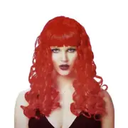 Women's Neon Red Costume Wig Curly Bangs Eve Rapper Poison Ivy Medusa Devil