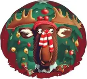 Funny Christmas Moose Print Shower Cap For Women Men Reusable Lightweight Soft Bath Hair Cap With Elastic Band