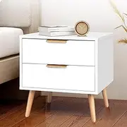 [ALFORDSON] Bedside Table Wooden Nightstand Cabinet 40 x 48 x 51cm Scandinavian Design 2-Drawer Organiser Storage Shelves Bedroom Living Room Sofa Side Table in White Colour