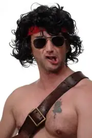 Wig Carnival 80er Chav Tanzlehrer Mercenary Black Curls Headband 3089-1