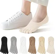 [Mottee&Zconia] 6 Pairs Women's No Show Toe Socks Cotton Low Cut Five Finger Sock for Women Athletic Running Socks, 6pairs(black,grey,white,brown,beige,cream), 5-9