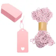 Hollow Heart Price Hang Tag 3.7 x 1.8 Inch Pink with Nylon String 100 Set