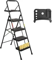 4 Step Ladder with Wide Anti-Slip Pedals, Folding Step Stool Capacity 181KG, Spo