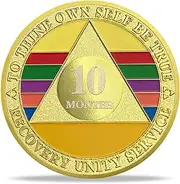 10 Month Sober AA Medallion - Sobriety Coin with Serenity Prayer, Colorful AA Coin, Gold Sober Affirmation Token, Recovery Chip, Milestone for 12 Step Program, Recovery Keepsake (1-12 Month)