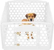 IRIS USA Dog Playpen, 4 Panel 24" H Puppy Playpen, Pet Playpen for Indoor/Outdoor, Up to 8.5 sqft, Foldable, Easy Set Up, Built-in Handle, White