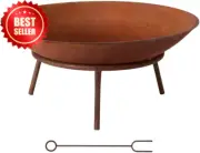 Grillz 60cm Fire Pit, Campfire Charcoal Wood Burner, Rustic Iron, Outdoor Patio
