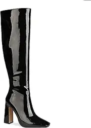 [JIEEME] Patent Leather Women's Fashion Zip Toe High Heel Block Heel Comfortable Knee High Boots for Women Zc2551
