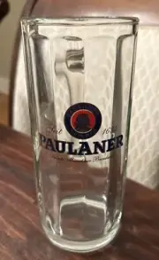 Vintage Paulaner Munchen Tankard Beveled Glass Beer Mug Germany 0.5 Liter 7.25"