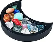 Curawood Crescent Moon Tray for Crystals - Showcase Your Crystals & Healing Stones - 6" Black Wooden Crystal Holder for Stones Display - Crystal Tray for Stones Storage - Rock Display Case Organizer