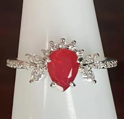 Bomb Party Ring- 3673- Treated Genuine Quartz/Lab Ruby- Size 9- Rhodium Plated