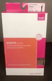 Assure Medi Medical Compression Stockings Thigh w/Topband Open Toe Beige 22403 L