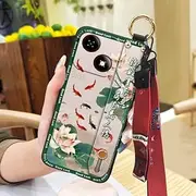 Phone Case Compatible with ZTE Blade A35E, Ring Back Cover Wrist Strap Lanyard for Mom Fashion Anti-Knock Waterproof Kickstand Chinese Style