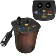 USB Car Fast Charger Multi-ports Cigarette Lighter Voltmeter w/Yellow Light 12V (for: Smart)