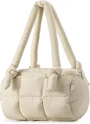[Herald] Puffer Quilted Shoulder Bag for Women, Small Cute Nylon Puffy Boston Barrel Bag Top-Handle Handbag Satchel Purse