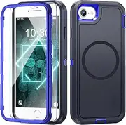 Giyer Mobile Phone Case for iPhone 8 Case with Screen Protector, 360° Shockproof Robust Armour Case for iPhone 8 Case Cover Protective Case with Magnetic (Blue, for iPhone 8)