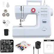 Sewing Machine, Electric Sewing Machine 20 Stitches Patterns with 42pcs Sewing Kit and 11pcs Presser Foot, Portable Mini Sewing Machine - Red & White