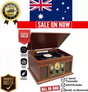 Bluetooth Turntable LP Vinyl Record Player Recorder AUX MP3 CD Cassette RETRO