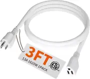 HUANCHAIN 3 FT 16 Gauge White Indoor Outdoor Extension Cord Waterproof, Flexible