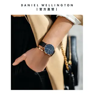 Daniel Wellington 錶帶 Petite Cornwall 寂靜黑織紋錶帶-三色任選(DW00200195)/ 香檳金框/ 12mm