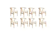 Oikiture 8x Dining Chair Wooden Hans Wegner Chair Wishbone Cafe Lounge Seat