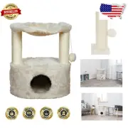 Baza Grande Medium Cat Scratching Post in Cream with Plush Hammock & Toy