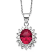 Sterling Silver Cheryl M Rhodium-Plated Brilliant-Cut Lab Created Ruby And White Cz Oval Halo 18.25 Inch Necklace