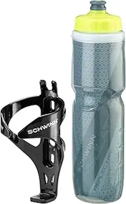 Schwinn Bike Bottle Holder with Water Bottle, BPA Free Squeeze Sport Bottle and Durable Cage, Easy to Mount Cycling Acessory