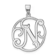 Sterling Silver Rhodium-Plated Fancy Script Letter N Initial Pendant