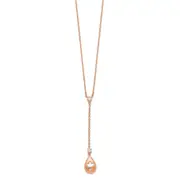 14k Rose Gold Real Diamond Teardrop w/Flower Dangle 18in Necklace