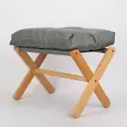 X Folding Footrest Square Ottoman With Wooden Leg Footstool Living Room Office