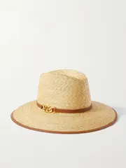 [Valentino Garavani] Valentino Garavani - Valentino Garavani Vlogo Leather-trimmed Straw Sunhat - Beige - S S Neutrals
