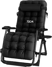 Lounge Chair Lounge Chair, Oversized Deluxe Chair, Ergonomic Patio Recliner Folding Reclining Chair with Removable Cushion Pad and A Cup Holder for Lawn Chairr : Black Interesting FANDIAO