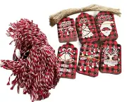 180 Cardboard Christmas Holiday Buffalo Check Gift Tags W/ String(Deer,Tree,Bell