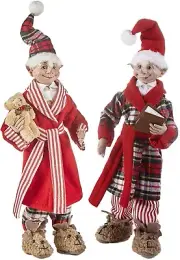 Raz Imports Christmas Ready for Bed Elf Posable 16" Elves Set Dolls Pajamas Robe