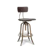 Lirash Height Adjustable Swivel Wooden Bar Stool with Back - Dark French Brass