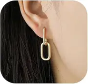 [FASHGOOD] 925 Sterling Silver Hoop Earrings for Women,Paperclip Dangle Earrings for Girls, Gold Silver Small Hoop Drop Earring Hypoallergenic,Convertible Link Dangle Earrings