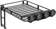 INJORA Roof Rack Luggage Carrier with LED Spotlights and Ladder Accessory for TRX4M Body Shell 1/18 RC Crawler Car Upgrade