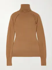 [Victoria Beckham] Victoria Beckham - Layered Merino Wool Turtleneck Top - Camel - large large Brown