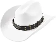 YFVFAGDMKV Classic Western Cowboy Hat Men Women Western Cowboy Hat with Leather Vintage Big-Edge Gentleman Cowgirl Hat ﻿(1)