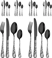Kitchen Silverware Sets - Stainless Steel Skull Pattern Tableware Set,Kitchen Forks and Spoons Set for Home Kitchen Eating, Portable Dinnerware Set, Dishwasher Safe
