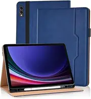 Case for Samsung Galaxy Tab S9 Plus / S9 FE+ 12.4 Inch 2023 with Pencil Holder and Hand Strap, PU Leather Shockproof Adjustable Stand Auto Sleep/Wake Samsung S9 FE Plus Galaxy Tab S9 Plus - Blue